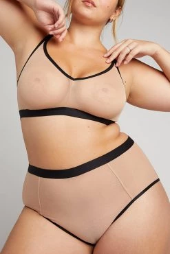 Negative Underwear Sieve High-Waist Brief In Buff + Black Underwear