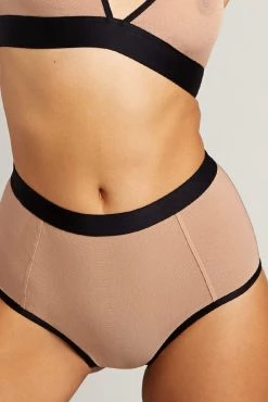 Negative Underwear Sieve High-Waist Brief In Buff + Black Underwear