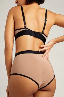 Negative Underwear Sieve High-Waist Brief In Buff + Black Underwear