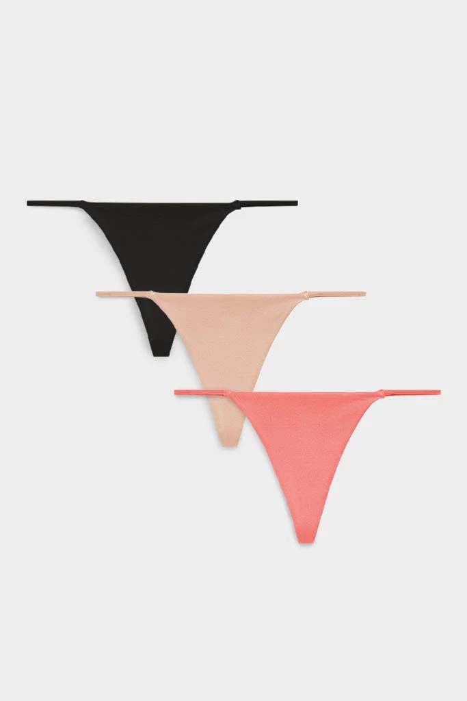 Negative Underwear Underwear Glacé G-String In Black And In Buff And In Coral (3 Pack) 1 Negative Underwear Underwear Glacé G-String In Black And In Buff And In Coral (3 Pack)