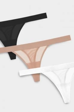 Negative Underwear Underwear Sieve Thong In Black And In Buff And In White (3 Pack)