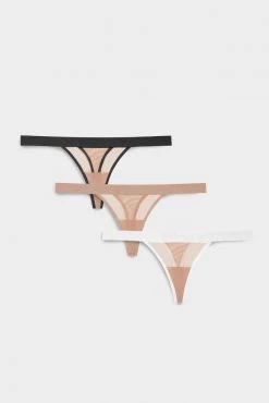 Negative Underwear Sieve Thong In Buff + Black And In Buff And In Buff + White (3 Pack)