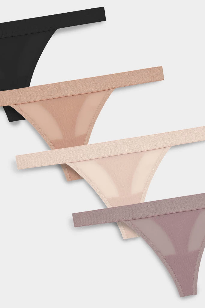 Negative Underwear Underwear Silky Thong In Black And In Buff And In Peach And In Haze (4 Pack) 2 Negative Underwear Underwear Silky Thong In Black And In Buff And In Peach And In Haze (4 Pack)