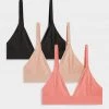 Negative Underwear Glacé Triangle Bra In Black And In Buff And In Coral (3 Pack) Bras