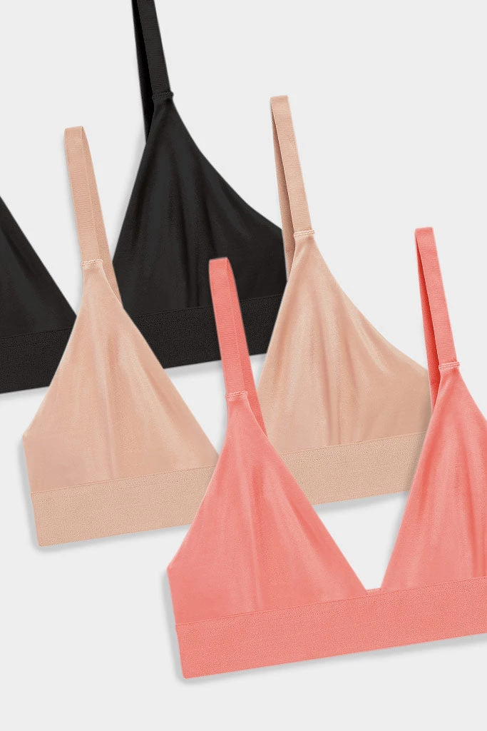 Negative Underwear Glacé Triangle Bra In Black And In Buff And In Coral (3 Pack) Bras 2 Negative Underwear Glacé Triangle Bra In Black And In Buff And In Coral (3 Pack) Bras