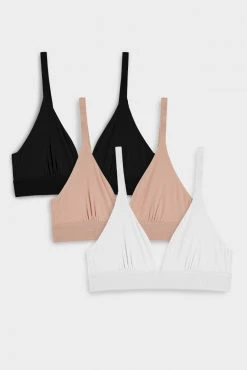 Negative Underwear Cotton Triangle Bra In Black And In Buff And In White (3 Pack)