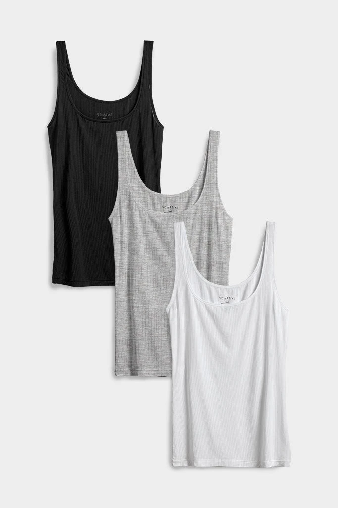 Negative Underwear Whipped A-Top In Black And In White And In Heather Grey (3 Pack) Lounge 1 Negative Underwear Whipped A-Top In Black And In White And In Heather Grey (3 Pack) Lounge