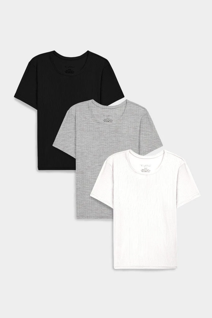 Negative Underwear Whipped Baby Tee In Black And In White And In Heather Grey (3 Pack) 1 Negative Underwear Whipped Baby Tee In Black And In White And In Heather Grey (3 Pack)