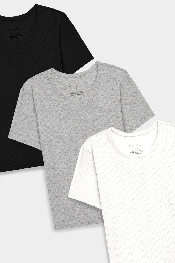 Negative Underwear Whipped Baby Tee In Black And In White And In Heather Grey (3 Pack) 2 Negative Underwear Whipped Baby Tee In Black And In White And In Heather Grey (3 Pack)