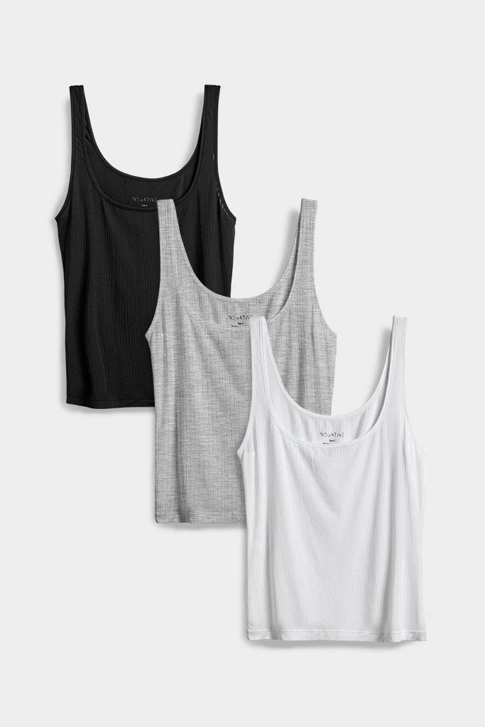 Negative Underwear Lounge Whipped Cropped A-Top In Black And In White And In Heather Grey (3 Pack) 1 Negative Underwear Lounge Whipped Cropped A-Top In Black And In White And In Heather Grey (3 Pack)