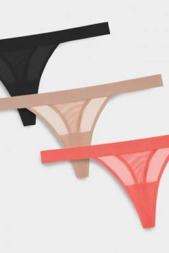 Negative Underwear Sieve Thong In Black And In Buff And In Coral (3 Pack) Underwear