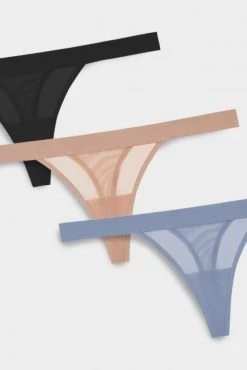 Negative Underwear Underwear Sieve Thong In Black And In Buff And In Slate (3 Pack)