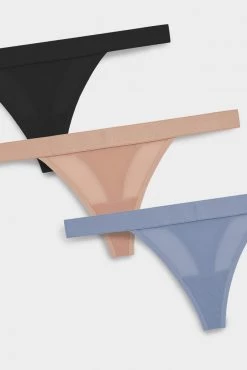 Negative Underwear Underwear Silky Thong In Black And In Buff And In Slate (3 Pack)