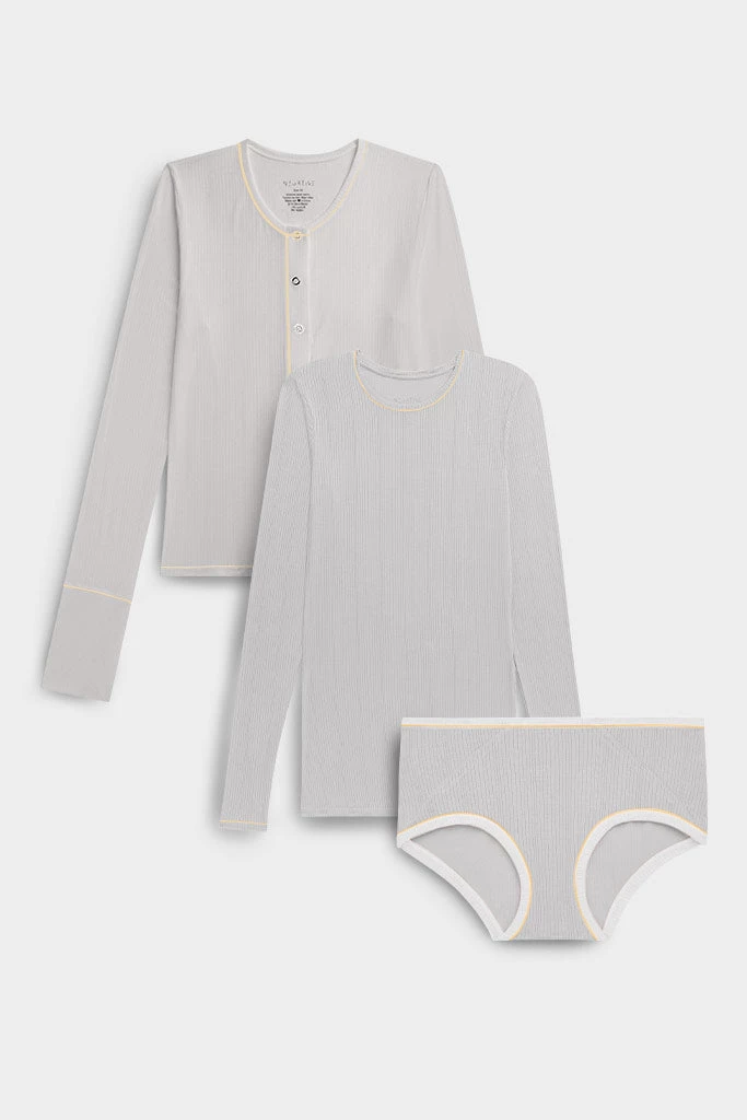 Negative Underwear Whipped Cardi + Whipped Cropped Long Sleeve + Boy Short In Moon Metallic (Pack) Lounge 1 Negative Underwear Whipped Cardi + Whipped Cropped Long Sleeve + Boy Short In Moon Metallic (Pack) Lounge