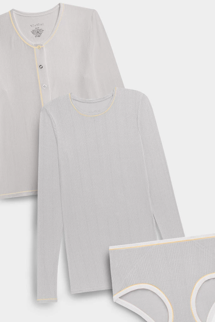 Negative Underwear Whipped Cardi + Whipped Cropped Long Sleeve + Boy Short In Moon Metallic (Pack) Lounge 2 Negative Underwear Whipped Cardi + Whipped Cropped Long Sleeve + Boy Short In Moon Metallic (Pack) Lounge