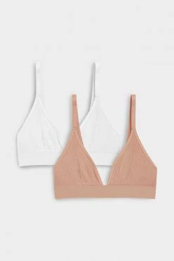 Negative Underwear Whipped Triangle Bra In Buff And In White (2 Pack)