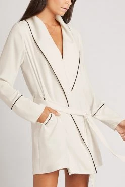 Negative Underwear Lounge Supreme Smoking Jacket In Off White + Black