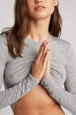 Negative Underwear Lounge Whipped Cropped Long Sleeve In Heather Grey 8 Negative Underwear Lounge Whipped Cropped Long Sleeve In Heather Grey