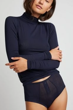 Negative Underwear Lounge Whipped Turtleneck In Navy