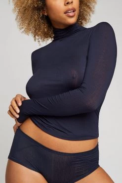 Negative Underwear Lounge Whipped Turtleneck In Navy