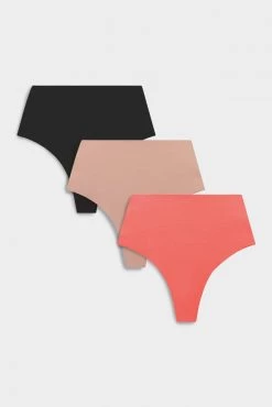 Negative Underwear Glacé High-Waist Thong In Black And In Buff And In Coral (3 Pack) Thongs