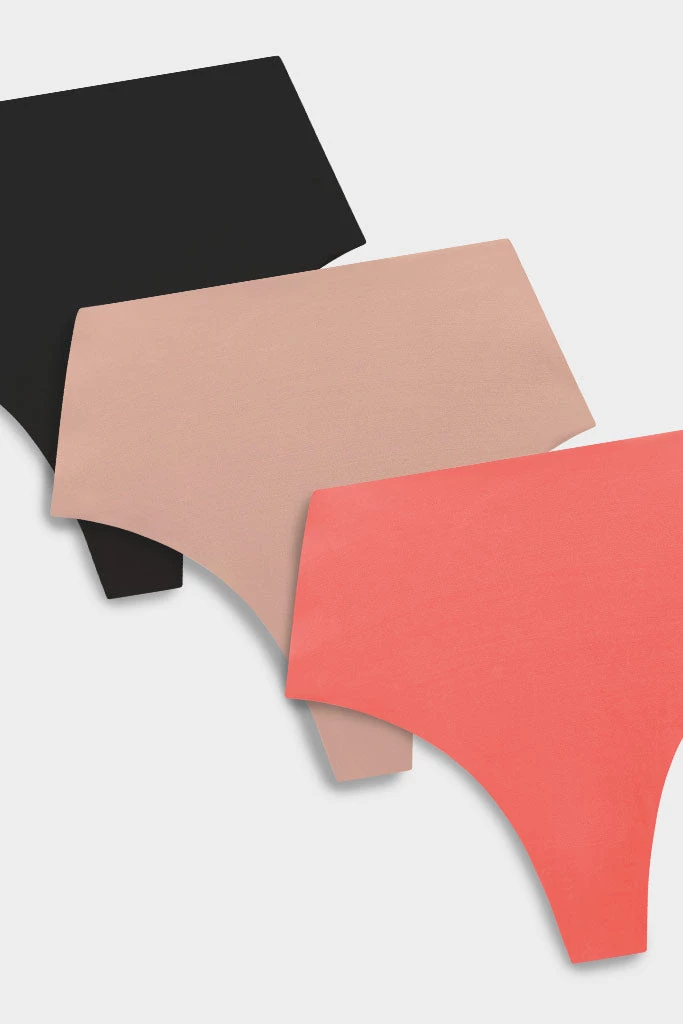 Negative Underwear Glacé High-Waist Thong In Black And In Buff And In Coral (3 Pack) Thongs 2 Negative Underwear Glacé High-Waist Thong In Black And In Buff And In Coral (3 Pack) Thongs