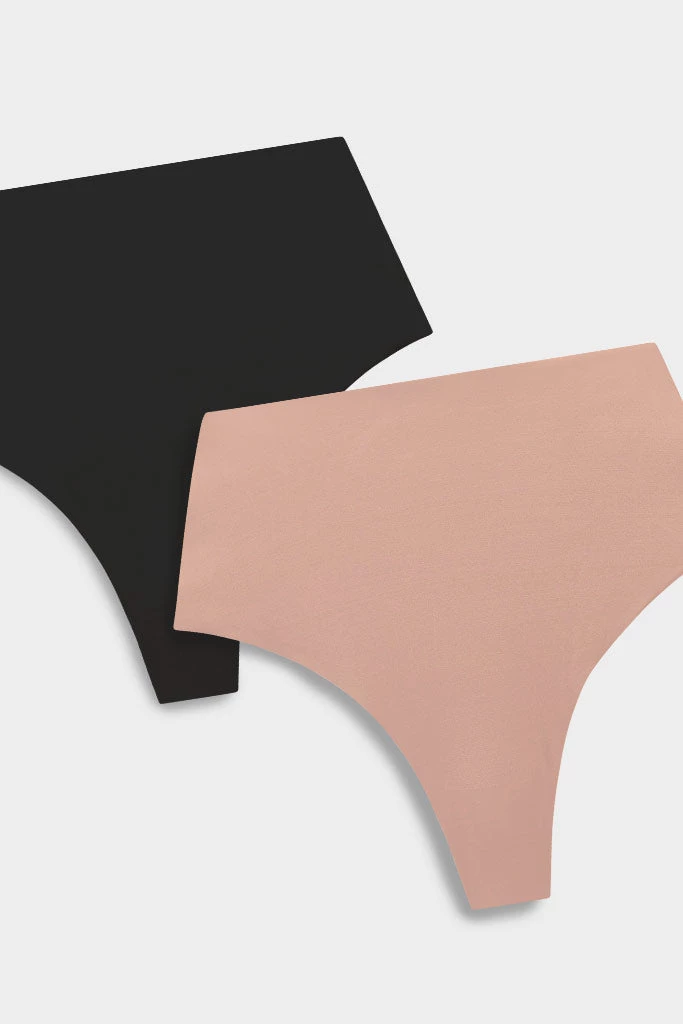 Negative Underwear Underwear Glacé High-Waist Thong In Black And In Buff (2 Pack) 2 Negative Underwear Underwear Glacé High-Waist Thong In Black And In Buff (2 Pack)