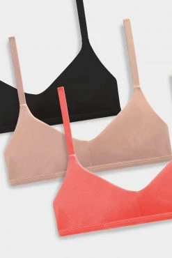 Negative Underwear Glacé Non-Wire Bra In Black And In Buff And In Coral (3 Pack)