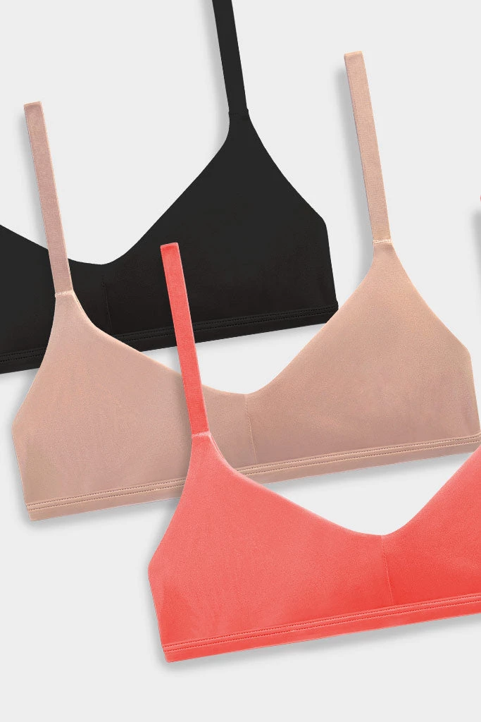 Negative Underwear Glacé Non-Wire Bra In Black And In Buff And In Coral (3 Pack) 1 Negative Underwear Glacé Non-Wire Bra In Black And In Buff And In Coral (3 Pack)