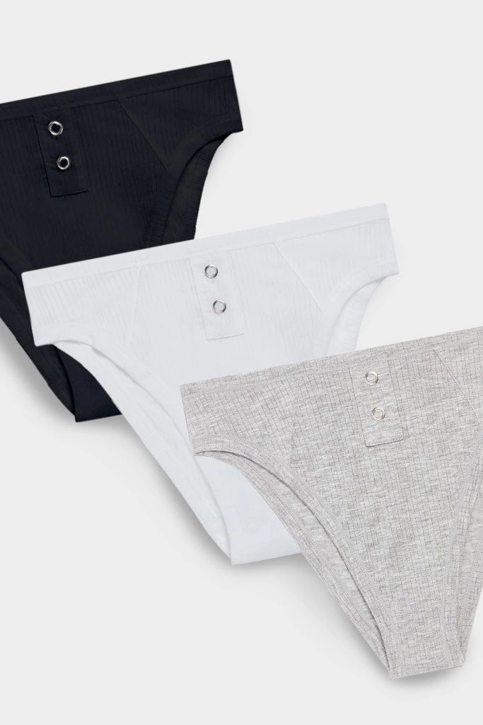 Negative Underwear Whipped French Cut Brief In Black And In White And In Heather Grey (3 Pack) 2 Negative Underwear Whipped French Cut Brief In Black And In White And In Heather Grey (3 Pack)